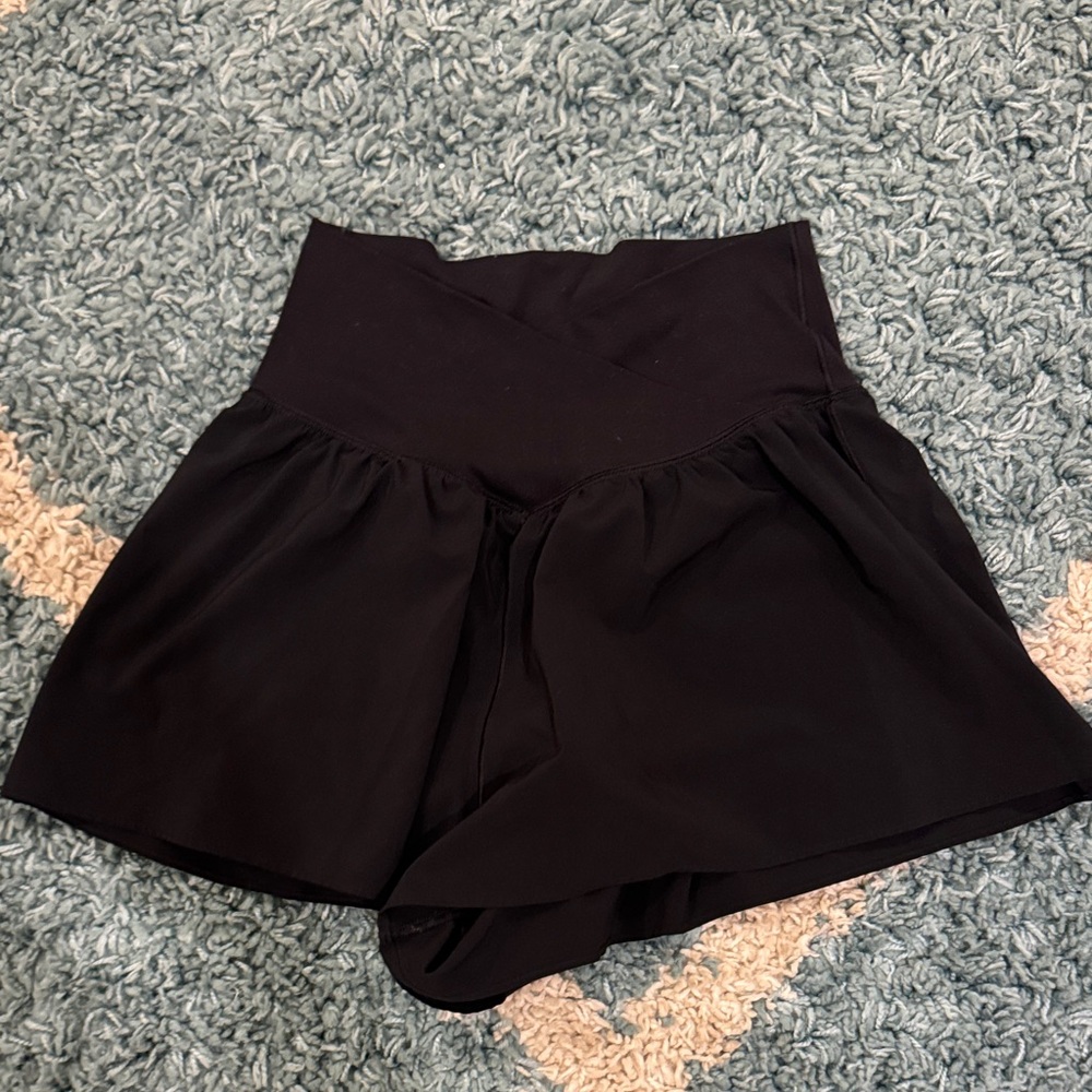 aerie Black High-Rise Skort with Crossover Waistband